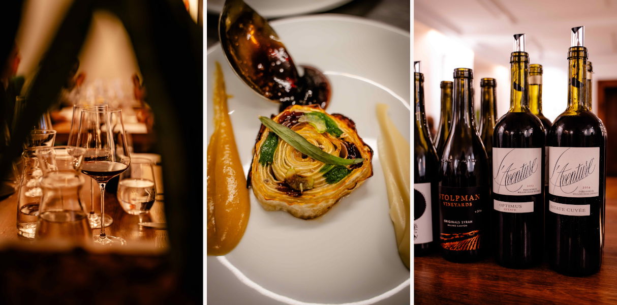 Wine and Dine Kalifornien und seine Weine Restaurant Tres Oberndorf Bacchus Vinothek Picture Copyright Onemedia Marcel Asmus Weinglas Weinflaschen Speise